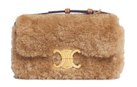 CELINE Triomphe Arc De Triomphe Shearling With Cow Leather Shoulder Bag, Handbag, Crossbody Bag Women's Beige