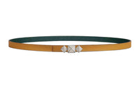 HERMES Emblem Double Sided Pattern Smooth Buckle Leather Belts Women's Yellow Width 1.3cm
