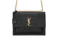 SAINT LAURENT Leather Sunset Bag Shoulder Bag Crossbody Bag Handbag Large Size Women's Black