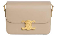 CELINE Triomphe Shiny Calfskin Shoulder Bag, Crossbody Bag Women's Light Umber