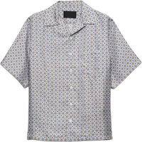 PRADA Short Sleeved Printed Silk Shirt Men's Light Blue