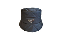 PRADA Fabric Cotton Enamel Metal Bucket Hats Women's Black