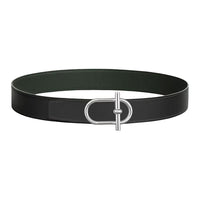HERMES Calfskin Leather Belts Men's Black Width 3.8cm