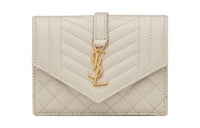 SAINT LAURENT Monogram Cow Leather/Sheepskin Card Holder Women's Vintage White