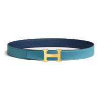 HERMES Calfskin Metal Leather Belts Men's Blue/Light Blue Width: 3.2CM