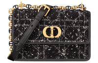 DIOR Caro Wicker Pattern Embroidered Tweed Crossbody Bag Shoulder Bag Women's Black