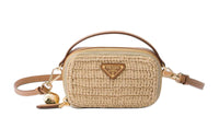 PRADA Woven Fabric With Leather Shoulder Bag Crossbody Bag Mini Women's Neutral Color