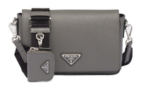 PRADA Leather Crossbody Bag, Shoulder Bag Men's Marble Gray