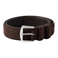 Loro Piana Solid Color Design Calfskin Leather Belts Men's Brown Width 3.5CM