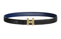 HERMES Individual Gold Buckle Epsom Calfskin Double-Sided Leather Belt Women's Black Width: 2.4cm