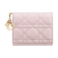 DIOR Lady Dior Lambskin Wallet Mini Women's Soft Pink