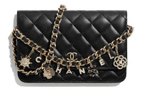 CHANEL Lambskin Chain Wallet Shoulder Bag Women's Black