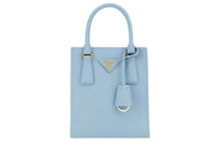 PRADA Saffiano Solid Color Leather Shoulder Bag, Crossbody Bag, Handbag Regular Women's Light Blue