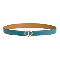 HERMES Metal Calfskin Gold-Plated Leather Belts Unisex Blue/Brown Width 2.4CM