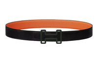 HERMES Double-Sided Green Buckle Togo Calfskin Double-Sided Leather Belt Men's Black Width: 3.2cm
