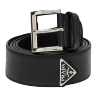 PRADA Letter Logo Pin Buckle Leather Leather Belts Men's Black