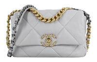 CHANEL Lambskin With Metal Shoulder Bag Crossbody Bag Small Size Women's Gray