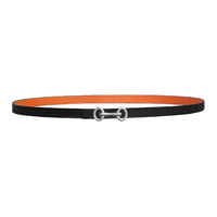 HERMES Calfskin Leather Belts Women's Black Orange Width 1.3CM