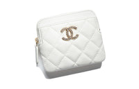 CHANEL Shiny Beaded Embossed Calfskin Coin Purse Women's White