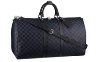 LOUIS VUITTON Keepall Leather Travel Bag Crossbody Handbag Men's Dark Blue/Black