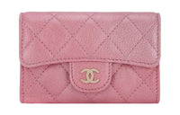 CHANEL Goatskin Card Holder Regular Women's Light Pink