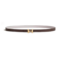 HERMES Calfskin Gold-Plated Leather Belts Women's Brown/Gray Width 1.3CM