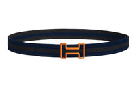 HERMES Multicolor Design Smooth Buckle Belt Men's Black Blue Width 3.2CM