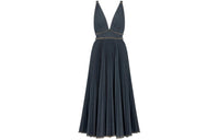 DIOR Medium Length Pleated Dress Sleeveless Dress Women's Blue