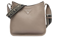 PRADA Leather Hobo Bag Crossbody Bag Shoulder Bag Women's Clay Gray