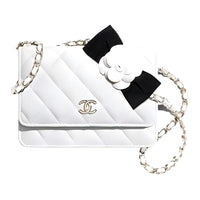 CHANEL Sheepskin Shoulder Bag Crossbody Bag Small Size Women's White