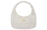 MIU MIU Matelassé Soft Sheep Leather Hobo Bag, One Shoulder Handbag Women's White