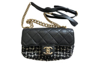 CHANEL Velvet With Lambskin Shoulder Bag Crossbody Bag Women's Black