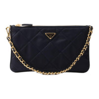 PRADA Fabric Chain Handbag Shoulder Bag Women's Navy Blue