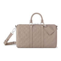 LOUIS VUITTON Keepall Leather Travel Bag Unisex Khaki