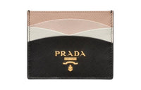 PRADA Saffiano Leather Card Holder Women's Black With Light Pink
