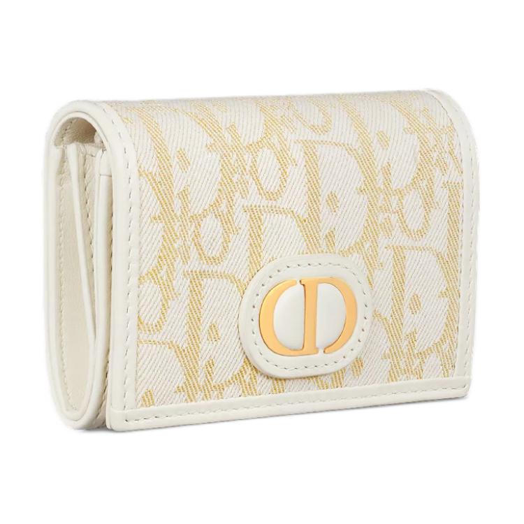 DIOR 30 Montaigne Cotton Wallet Women's Brown & White