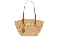 SAINT LAURENT Raffia With Leather Basket Bag One Shoulder Handbag Small Size Women's Natural