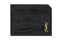 SAINT LAURENT Matte Crocodile Pattern Embossed Leather Card Holder Card Holder Men's Black