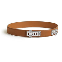 HERMES Calfskin, Metal Leather Belts Women's Brown Width 3.2CM