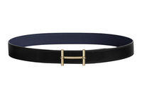 HERMES H Letter Buckle Decoration Accessory Style Leather Belts Men's Black/Blue Width: 3.2cm