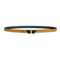 HERMES Calfskin Gold-Plated Leather Belts Women's Brown/Green Width 1.3CM