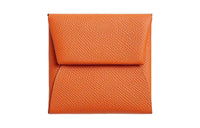 HERMES Bastia Epsom Calfskin Coin Purses Wallets Regular Women's Orange With Lime Accents