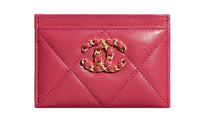 CHANEL 19Bag Lambskin Card Holder Card Holder Women's Dark Pink