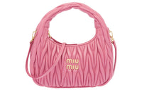 MIU MIU Wander Series Soft Sheep Leather Hobo Shoulder Bag Regular Women's Begonia Pink