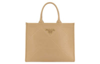 PRADA Leather Tote Bag Shopping Bag Handbag Medium Size Women's Beige Yellow