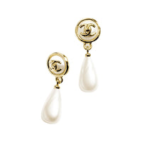 CHANEL Metal Resin Clip-On Earrings Women's White
