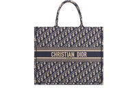 DIOR Large DIOR Book Tote Ecru And Blue DIOR Oblique Embroidery