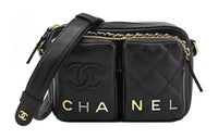 CHANEL Calfskin Camera Bag, One Shoulder Crossbody Clutch Small Size Women's Black