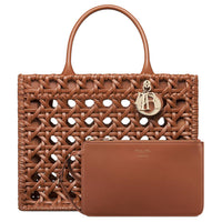 DIOR Calfskin Tote Bag Shopping Bag Handbag Medium Size Women's Brown