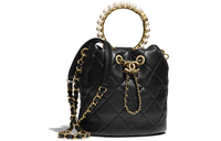 CHANEL Drawstring Sheepskin Portable Crossbody Bag Shoulder Bag Women's Black